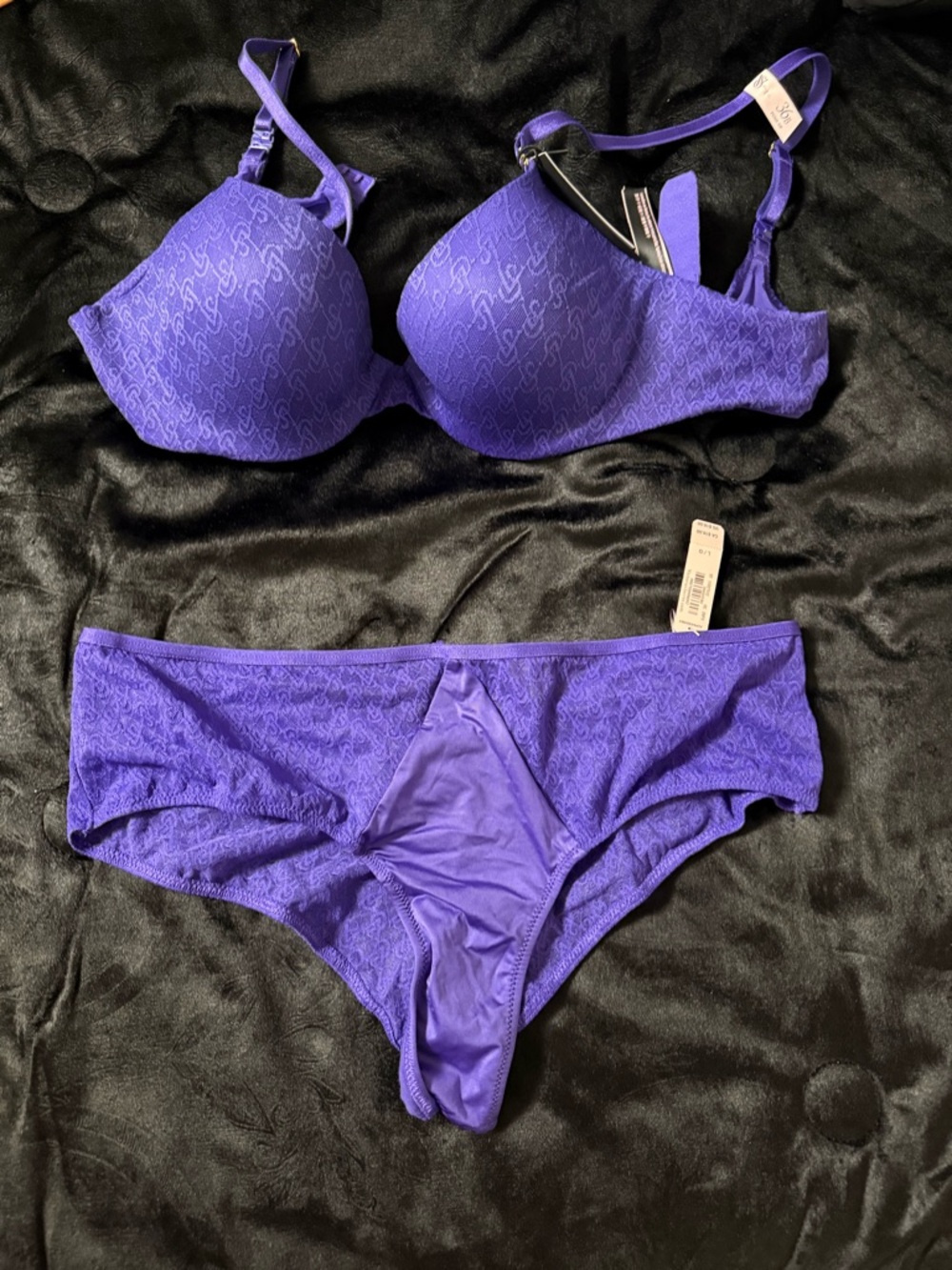 Victoria Secret Purple Lace-Texture Push-Up Bra & Brief Set - Women’s Intimates